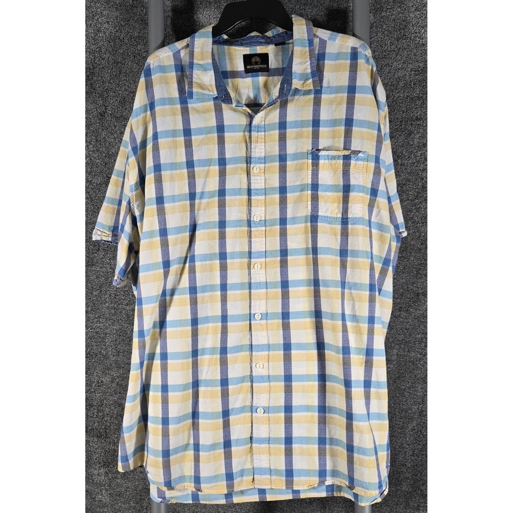 Weatherproof Mens 4XLT Blue Yellow Plaid Cotton Short Sleeve Button Down Shirt